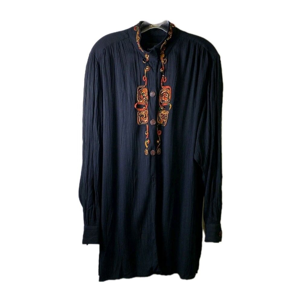 Vintage Carole Little True Black Shacket - Size XL - Bohemian Tunic Nehru Collar